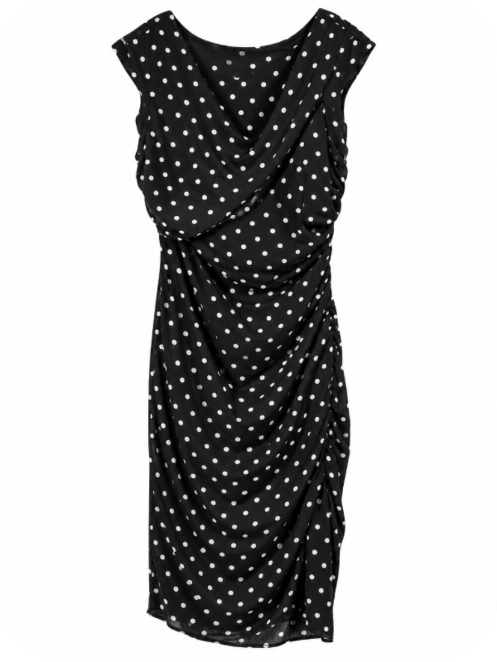 Ann Taylor Black White Polka Dot Ruched Draped Sheath Dress Size 16